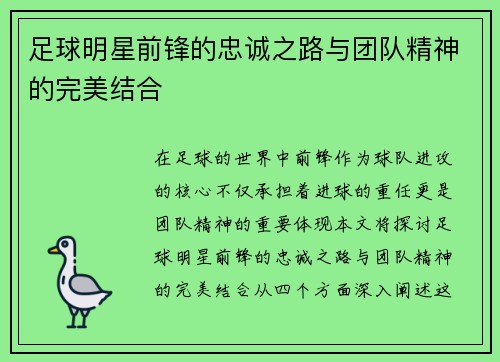 足球明星前锋的忠诚之路与团队精神的完美结合